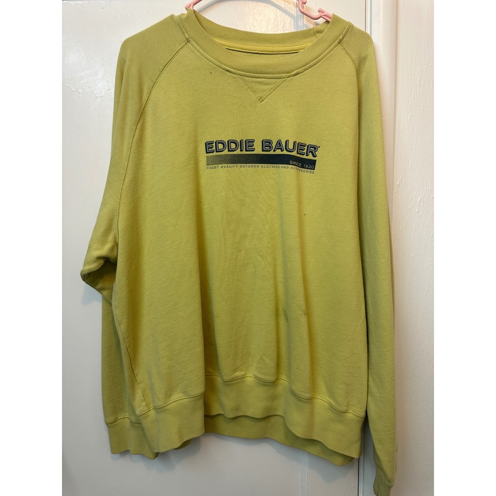 Eddie Bauer Sport Mens yellow Green Crewneck Sweatshirt Graphic‎ XL Raglan VTG